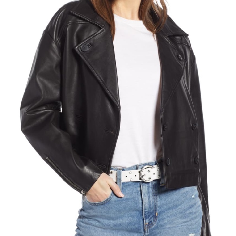 Something Navy - Shrunken Leather Jacket, size XS